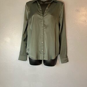 H&M Silky Green Button Up Blouse